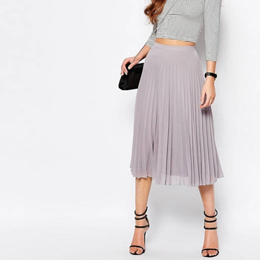 New Look Chiffon Pleated Midi Skirt Pale Lavender